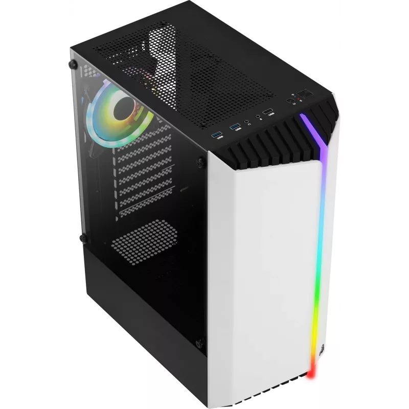 Aerocool Bionic V2 Midi Tower datora korpuss, ATX / micro ATX / Mini-ITX, rūdīts stikls, RGB, baltā krāsā