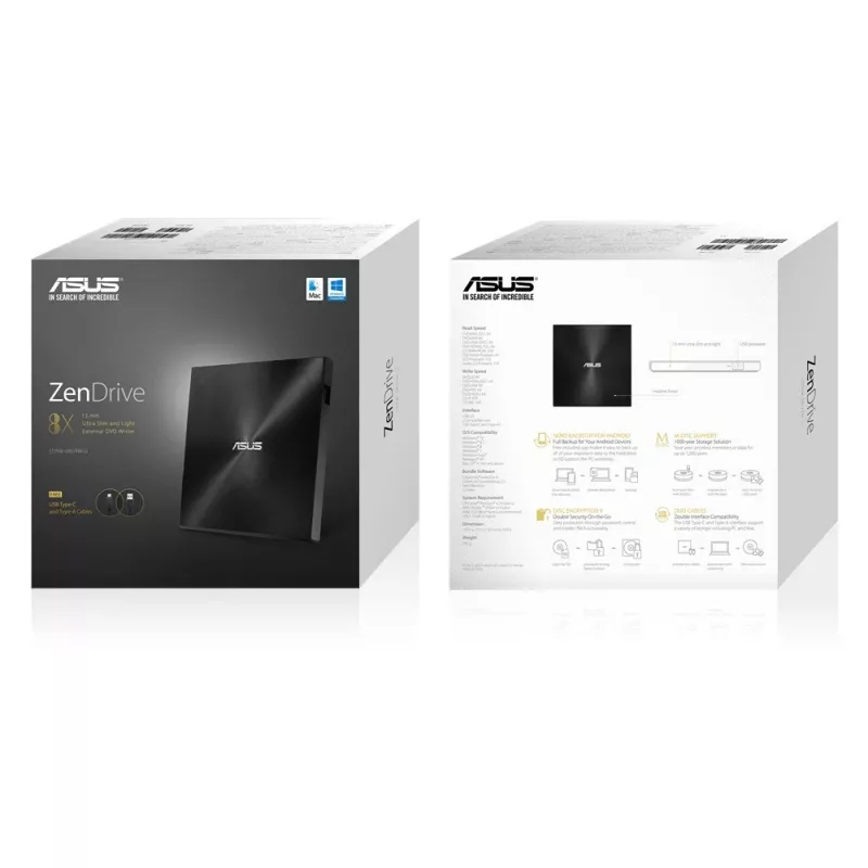 Ārējais DVD rakstītājs ASUS ZenDrive U9M, DVD±RW, USB 2.0, melns