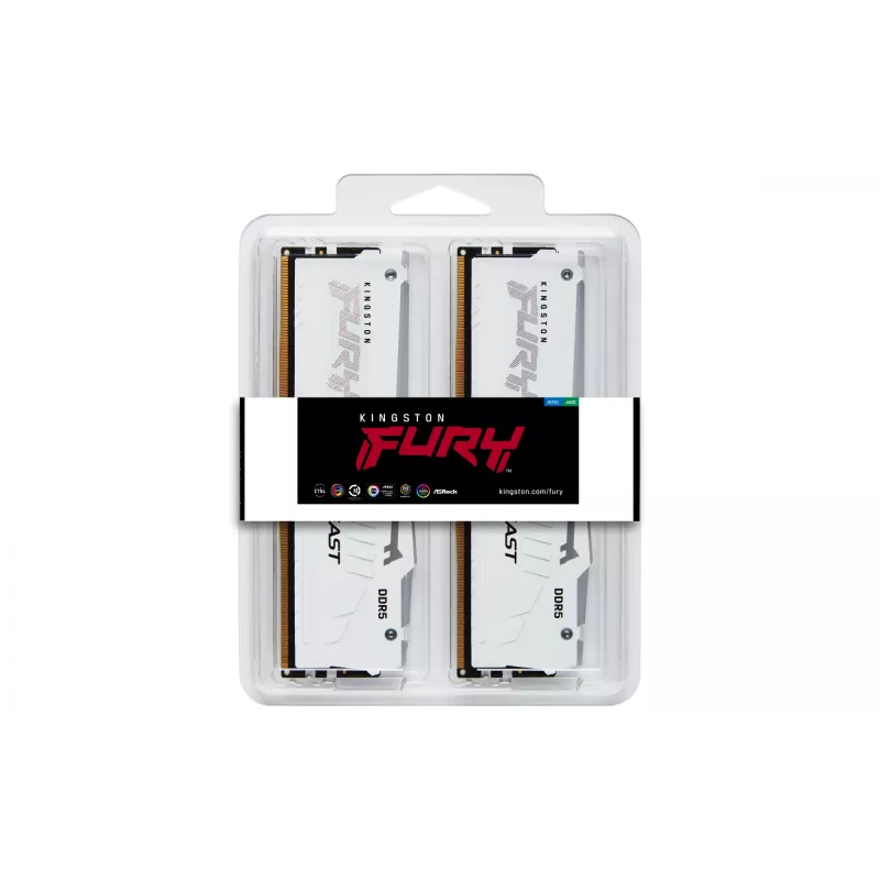 Kingston FURY Beast 32GB (2x16GB) DDR5 5600MHz CL36 atmiņas komplekts baltā krāsā ar RGB apgaismojumu un AMD EXPO atbalstu