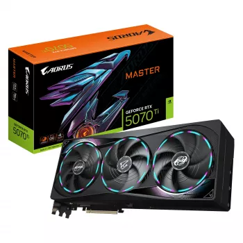 GIGABYTE AORUS GeForce RTX 5070 Ti MASTER 16G grafiskā karte - 16 GB GDDR7, 256 biti, PCI-E 5.0, 2670 MHz kodola frekvence, 3 x DP 2.1a, 1 x HDMI 2.1b, NVIDIA DLSS 4, GV-N507TAORUS M-16GD