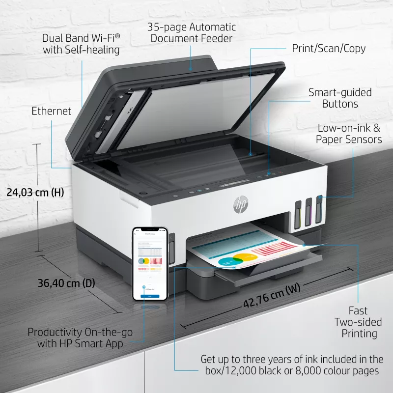 HP Smart Tank 7305 Bezvadu Daudzfunkciju Krāsu Printeris ar Divpusējo Drukāšanu, Kopētājs, Skeneris