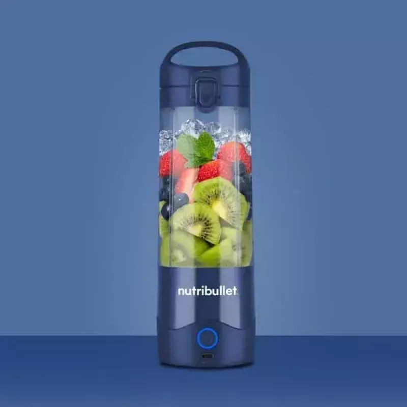 Sporta blenderis NUTRIBULLET Portable 0.475 L, ar akumulatoru, nerūsējošā tērauda asmeņi, Tritan bļoda, tumši zils