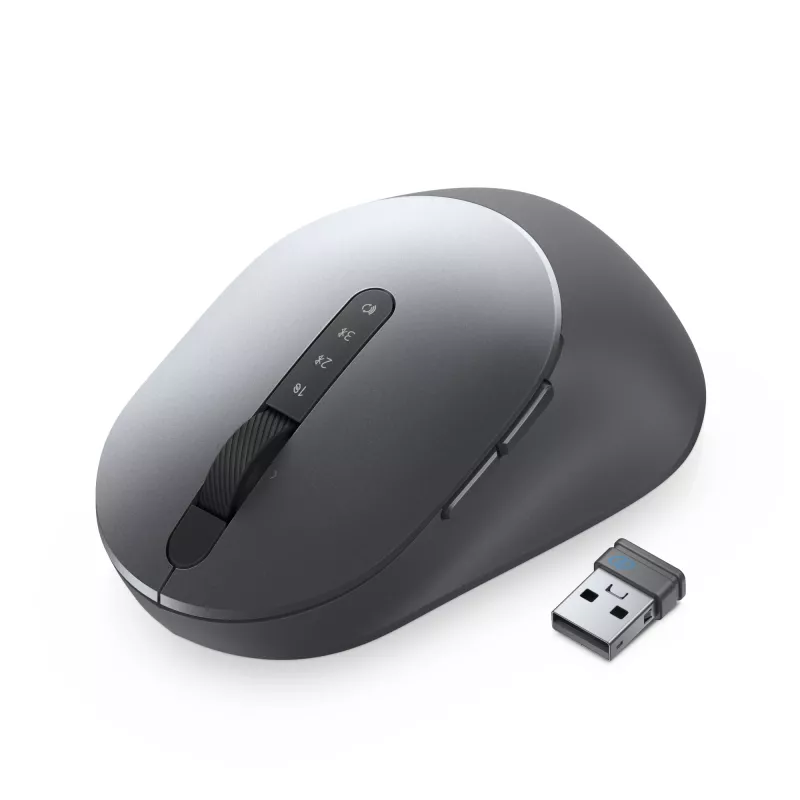 DELL Pro Plus Mouse - MS5320W, labroču, optiskā, RF bezvadu + Bluetooth, 1600 DPI, pelēka, titāna