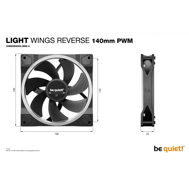 be quiet! Light Wings 140 mm PWM Reverse Black datora ventilators 14 cm 1 gab.