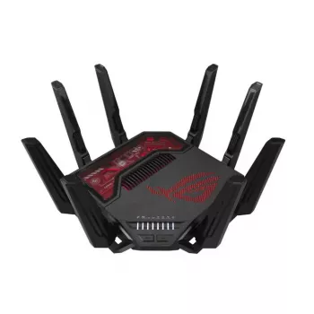 ASUS ROG Rapture GT-BE19000 bezvadu maršrutētājs Multi-Gigabit Ethernet Trīsjoslu (2.4 GHz / 5 GHz / 6 GHz) Melns, Sarkans