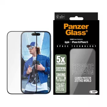 PanzerGlass® Keramikas ekrāna aizsargs iPhone 16 | 15 | Ultra-Wide Fit ar EasyAligner