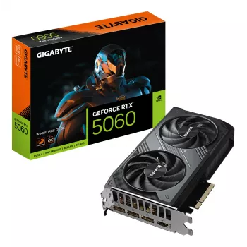 GIGABYTE GeForce RTX 5060 WINDFORCE OC 8G videokarte - 8GB GDDR7, 128 bitu, PCI-E 5.0, 2512 MHz kodola frekvence, 3 x DisplayPort, 1 x HDMI, GV-N5060WF2OC-8GD
