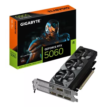 GIGABYTE GeForce RTX 5060 OC Low Profile 8G Grafiskā karte - 8GB GDDR7, 128 biti, PCI-E 5.0, 2512 MHz kodola frekvence, 3 x DisplayPort, 1 x HDMI, GV-N5060OC-8GL
