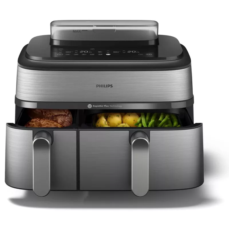 Philips 5000 sērijas NA555/00 fritieris Dubultā 9 L Brīvi stāvošs 2750 W Karstā gaisa fritieris Sudrabs