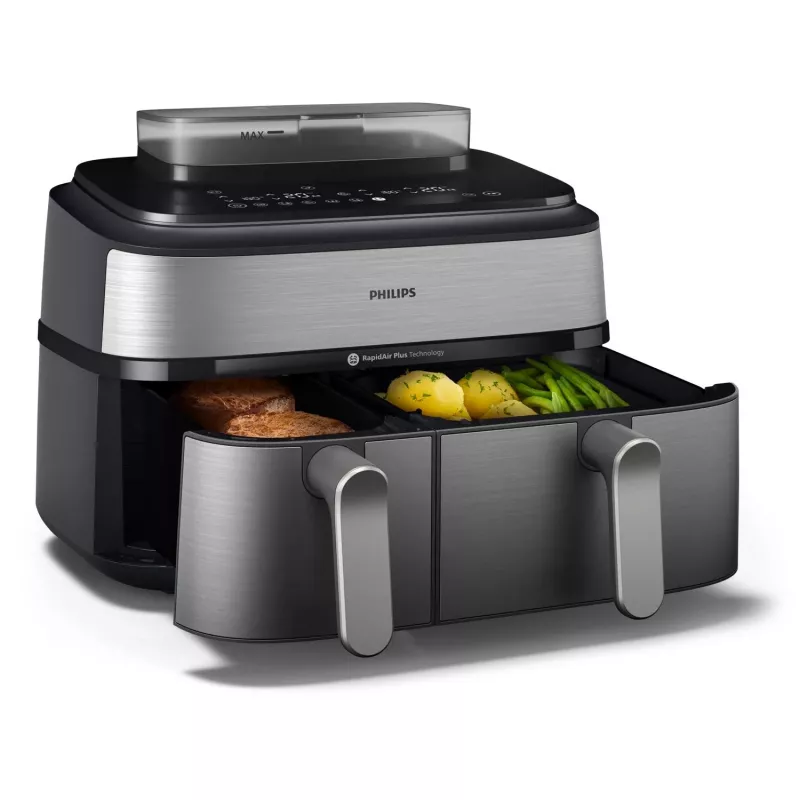 Philips 5000 sērijas NA555/00 fritieris Dubultā 9 L Brīvi stāvošs 2750 W Karstā gaisa fritieris Sudrabs