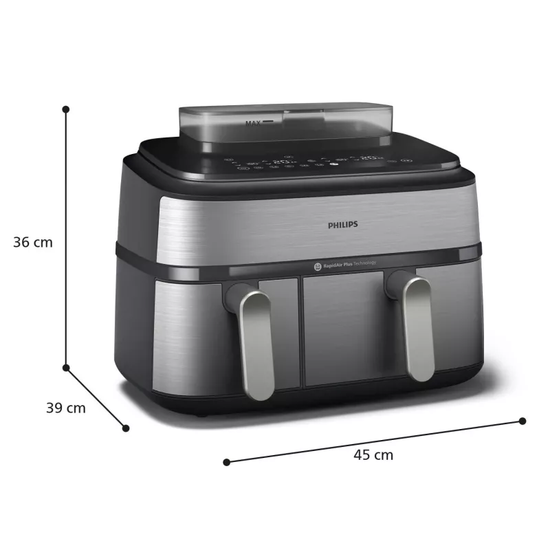 Philips 5000 sērijas NA555/00 fritieris Dubultā 9 L Brīvi stāvošs 2750 W Karstā gaisa fritieris Sudrabs