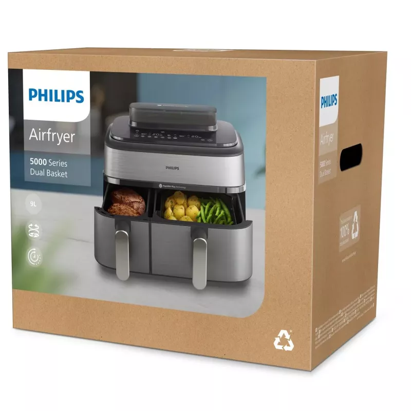 Philips 5000 sērijas NA555/00 fritieris Dubultā 9 L Brīvi stāvošs 2750 W Karstā gaisa fritieris Sudrabs