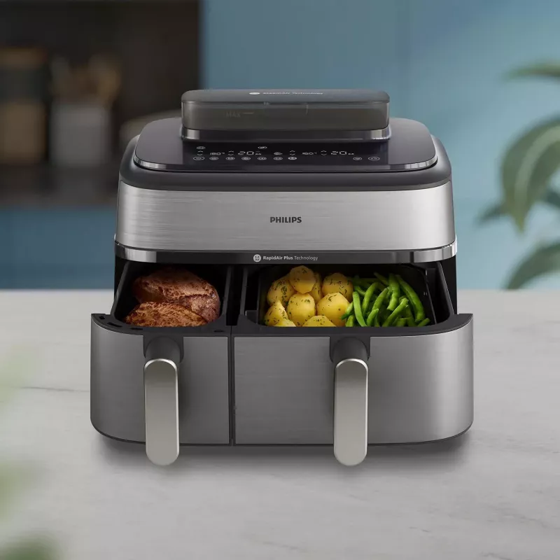 Philips 5000 sērijas NA555/00 fritieris Dubultā 9 L Brīvi stāvošs 2750 W Karstā gaisa fritieris Sudrabs