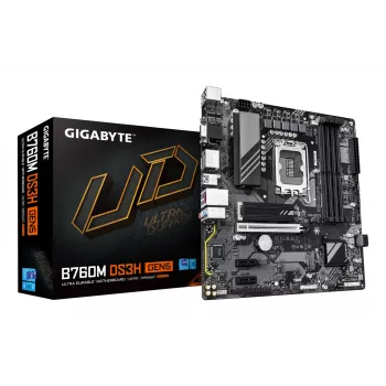 GIGABYTE B760M DS3H GEN5 mātesplate - atbalsta Intel Core 14. paaudzes CPU, 6+2+1 fāžu digitālais VRM, līdz 5600MHz DDR5, 2xPCIe 4.0 M.2, 2.5GbE LAN, USB 3.2 Gen2
