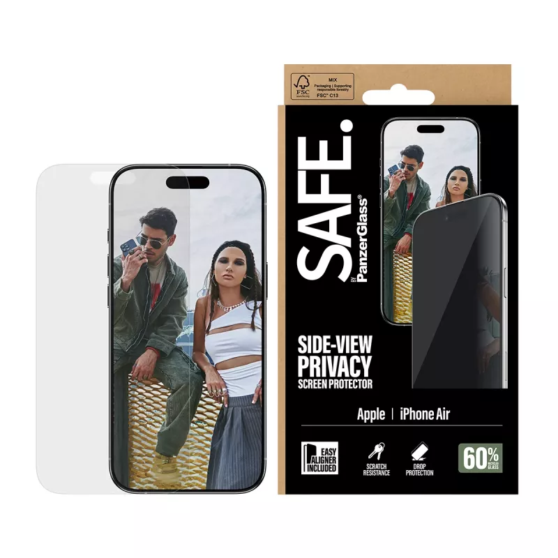 Aizsargstikls PanzerGlass SAFE. Privacy Apple iPhone Air — rūdīts stikls, Ultra-Wide Fit, EasyAligner, izturīgs pret skrāpējumiem un triecieniem