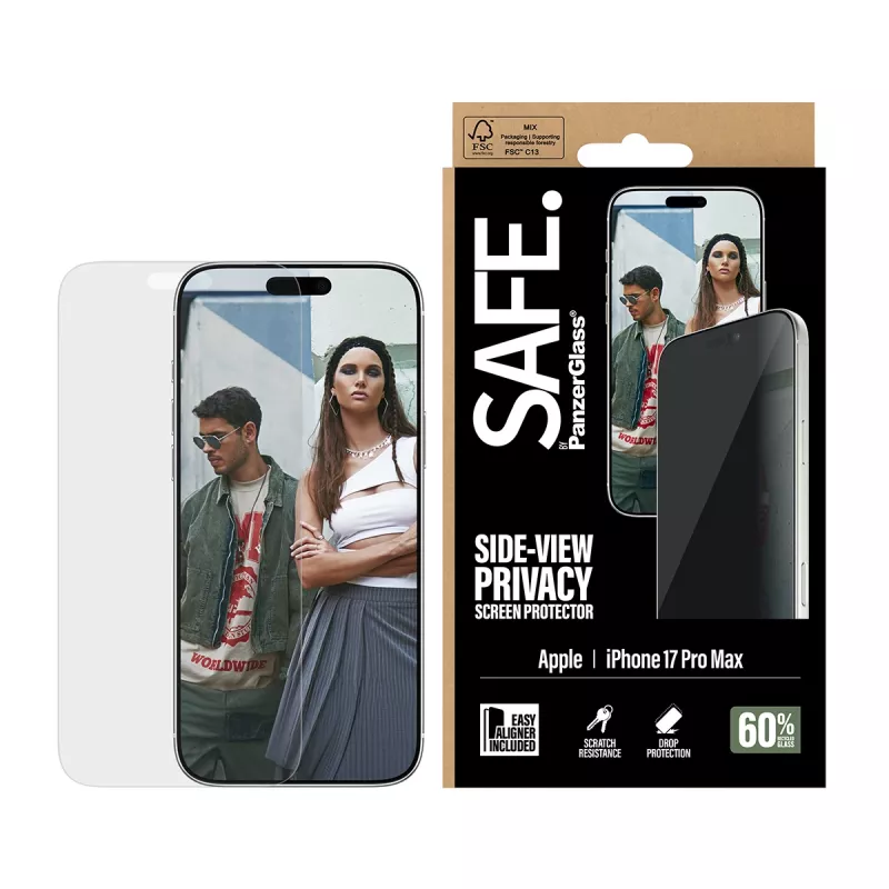 PanzerGlass SAFE. by ® 2-Way Privātuma Ekrāna Aizsargs iPhone 17 Pro Max | Ultra-Wide Fit ar EasyAligner