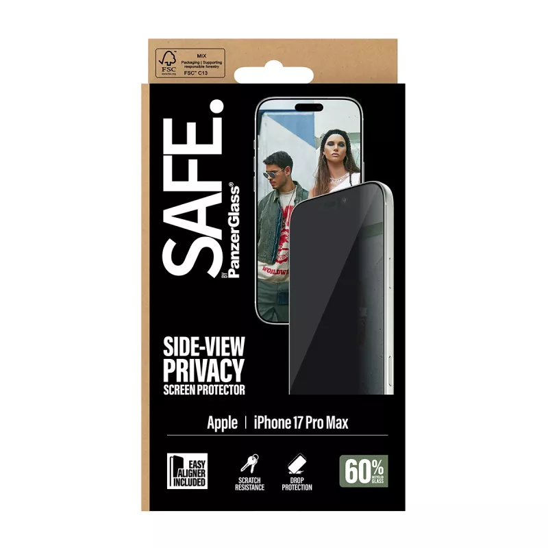 PanzerGlass SAFE. by ® 2-Way Privātuma Ekrāna Aizsargs iPhone 17 Pro Max | Ultra-Wide Fit ar EasyAligner