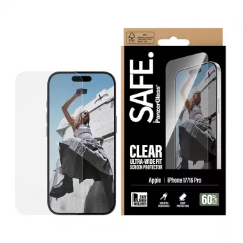 PanzerGlass SAFE. by® Ekrāna aizsargs iPhone 17 | iPhone 16 Pro | Ultra-Wide Fit ar EasyAligner