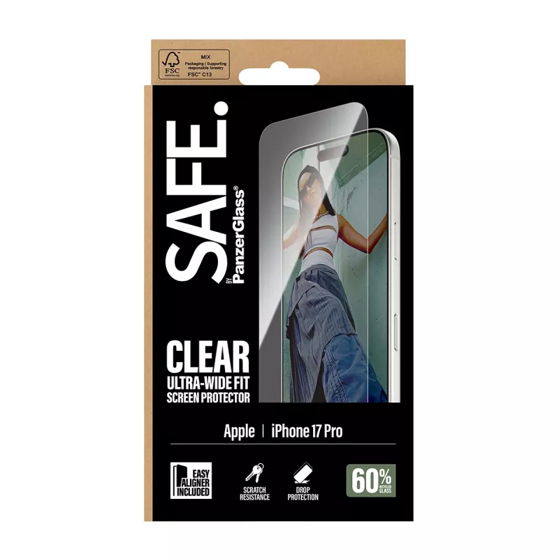 PanzerGlass SAFE. by ® Ekrāna aizsargs iPhone 17 Pro | Ultra-Wide Fit ar EasyAligner
