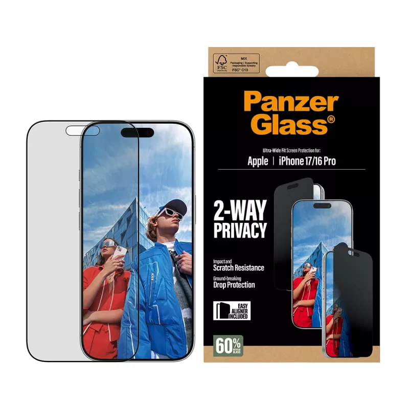 PanzerGlass® 2-Way privātuma ekrāna aizsargs iPhone 17 | iPhone 16 Pro | Ultra-Wide Fit ar EasyAligner