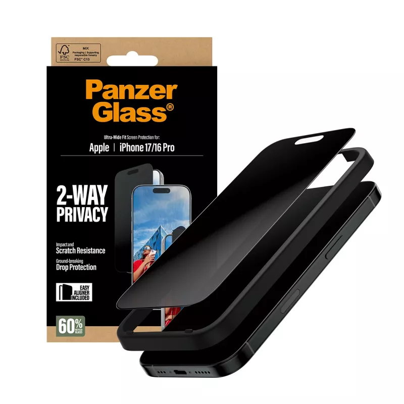 PanzerGlass® 2-Way privātuma ekrāna aizsargs iPhone 17 | iPhone 16 Pro | Ultra-Wide Fit ar EasyAligner