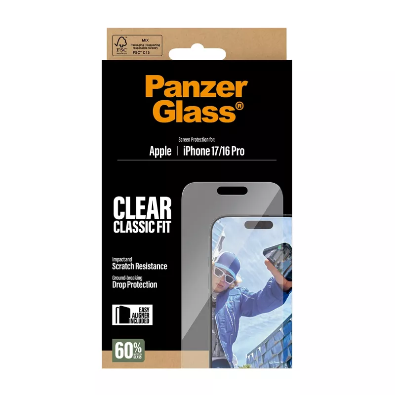 PanzerGlass® ekrāna aizsargs iPhone 17 | iPhone 16 Pro | Classic Fit ar EasyAligner
