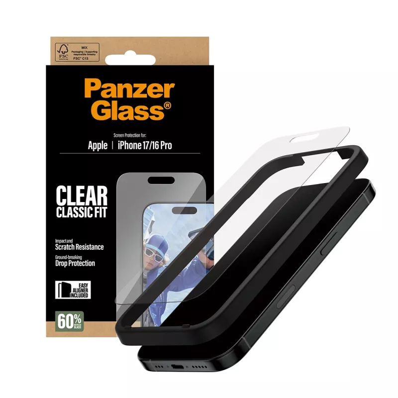 PanzerGlass® ekrāna aizsargs iPhone 17 | iPhone 16 Pro | Classic Fit ar EasyAligner