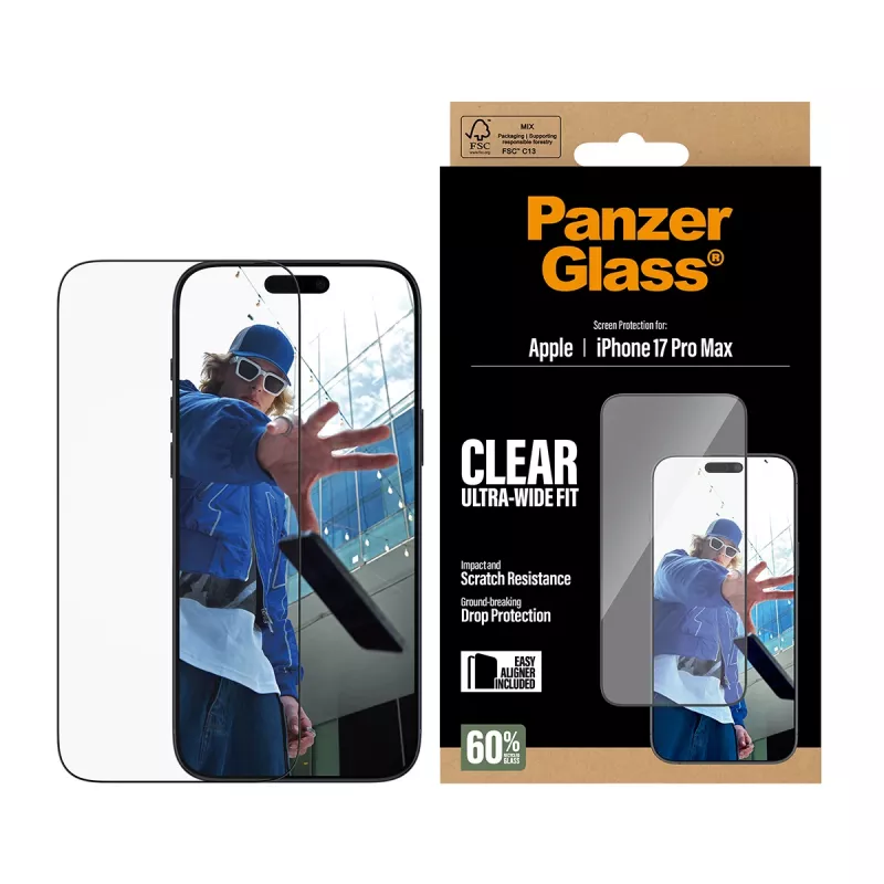 PanzerGlass® ekrāna aizsargs iPhone 17 Pro Max | Ultra-Wide Fit ar EasyAligner