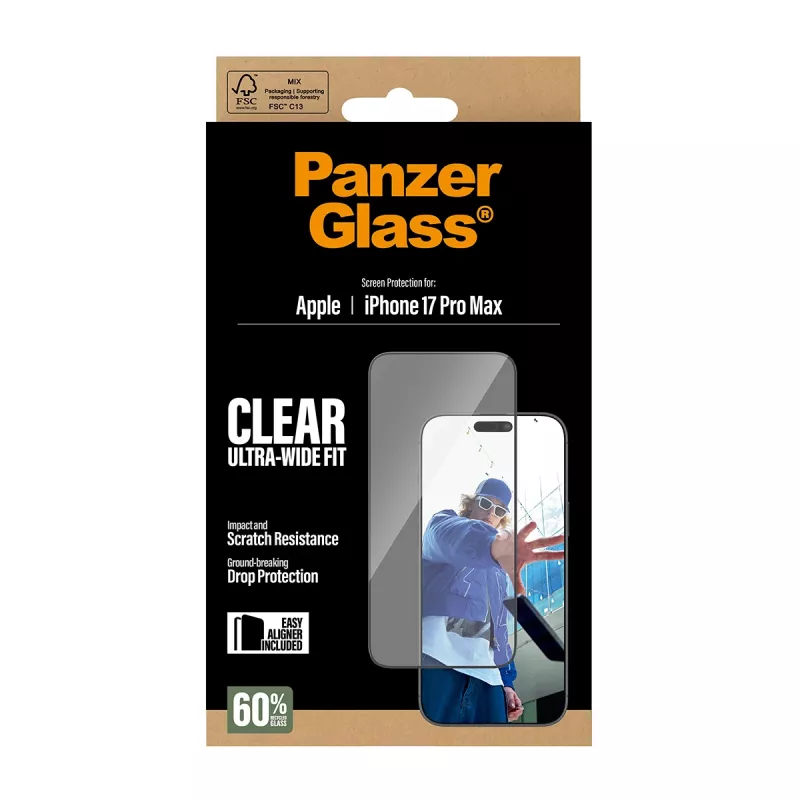 PanzerGlass® ekrāna aizsargs iPhone 17 Pro Max | Ultra-Wide Fit ar EasyAligner
