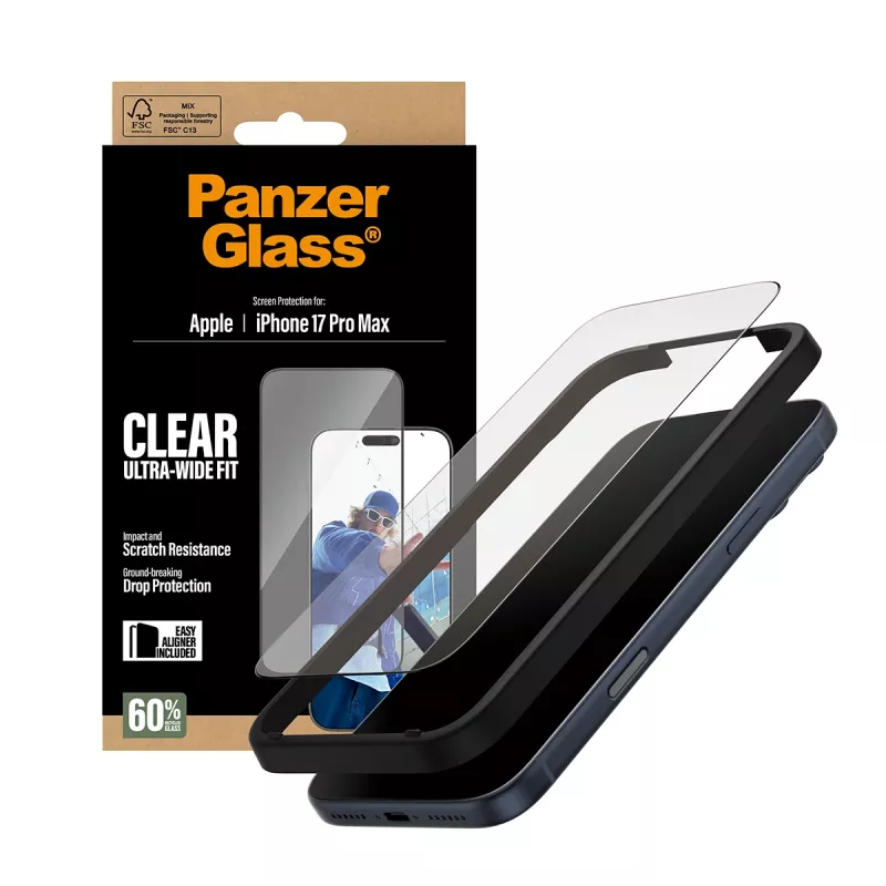 PanzerGlass® ekrāna aizsargs iPhone 17 Pro Max | Ultra-Wide Fit ar EasyAligner