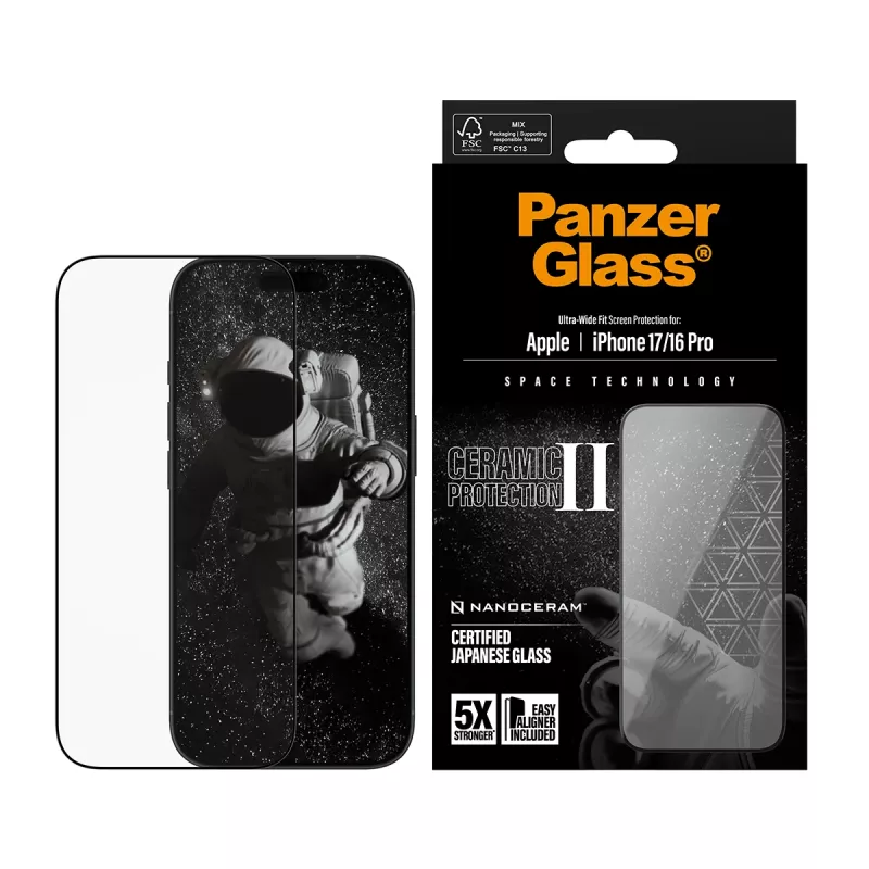PanzerGlass® Ceramic II Ekrāna aizsargs iPhone 17 | iPhone 16 Pro | Ultra-Wide Fit ar EasyAligner