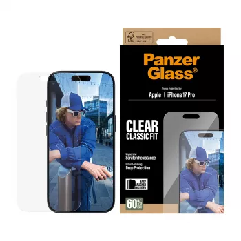 PanzerGlass iPhone 17 Pro Classic Fit EasyAligner ekrāna aizsargs, rūdīts stikls, triecienizturīgs