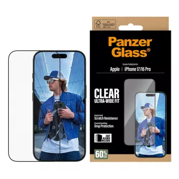 PanzerGlass ® Ekrāna aizsargs iPhone 17 | iPhone 16 Pro | Ultra-Wide Fit ar EasyAligner