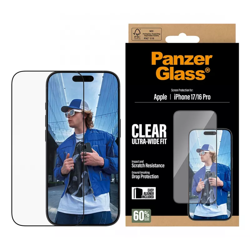 PanzerGlass ® Ekrāna aizsargs iPhone 17 | iPhone 16 Pro | Ultra-Wide Fit ar EasyAligner