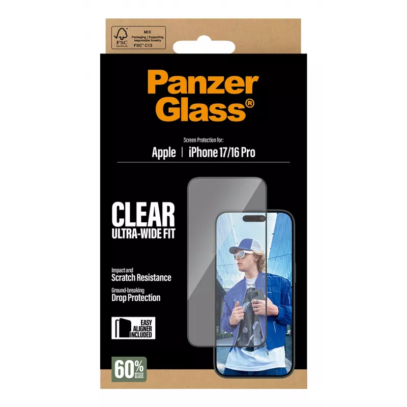 PanzerGlass ® Ekrāna aizsargs iPhone 17 | iPhone 16 Pro | Ultra-Wide Fit ar EasyAligner