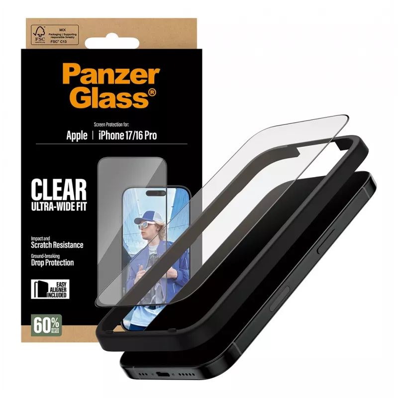 PanzerGlass ® Ekrāna aizsargs iPhone 17 | iPhone 16 Pro | Ultra-Wide Fit ar EasyAligner