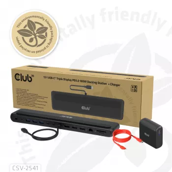 Docking stacija Club 3D CSV-2541 USB-C ar HDMI un DisplayPort izejām