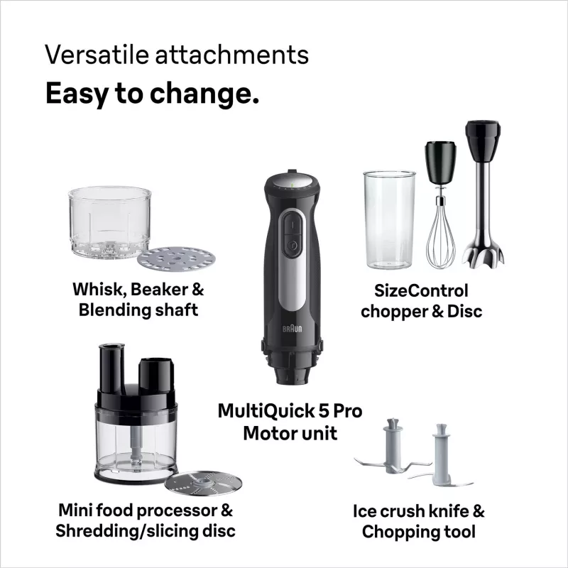 Braun MultiQuick 5 Pro MQ55755M rokas blenderis 1000 W, 25+1 ātrums, metāla kājiņa, krūze, putotājs, melns