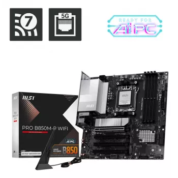 Mātesplate MSI PRO B850M-P WIFI micro ATX, AMD B850, Socket AM5, 4×DDR5 DIMM, 3×M.2, Wi‑Fi 7, 5Gb LAN