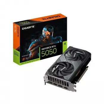 GIGABYTE GeForce RTX 5050 WINDFORCE OC 8G videokarte - 8GB GDDR6, 128 bitu, PCI-E 5.0, 2587 MHz kodola frekvence, 2 x DP, 2 x HDMI, NVIDIA DLSS 4, GV-N5050WF2OC-8GD