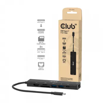 CLUB3D CSV-2553 USB-C 7-in-1 centrmezgls HDMI RJ45 SD/microSD 5 Gbit/s