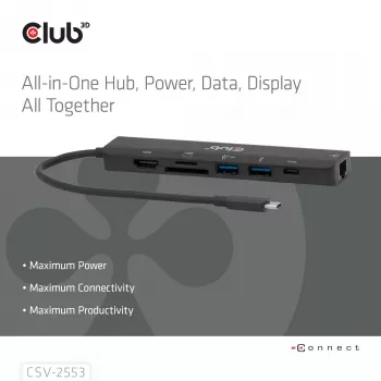 CLUB3D CSV-2553 USB-C 7-in-1 centrmezgls HDMI RJ45 SD/microSD 5 Gbit/s
