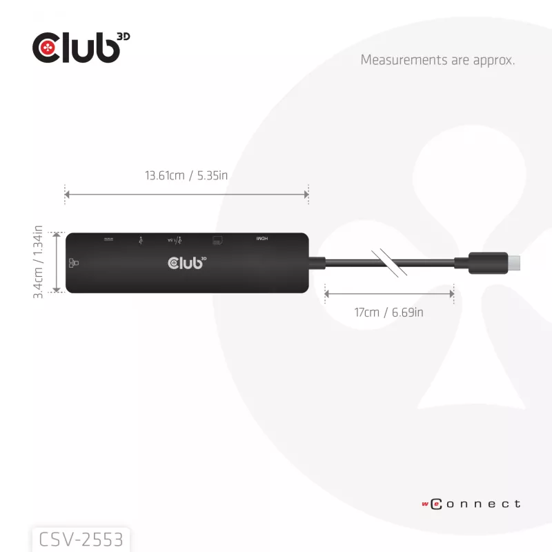 CLUB3D CSV-2553 USB-C 7-in-1 centrmezgls HDMI RJ45 SD/microSD 5 Gbit/s