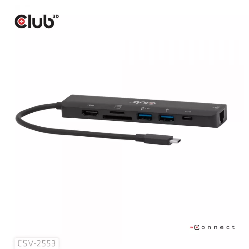 CLUB3D CSV-2553 USB-C 7-in-1 centrmezgls HDMI RJ45 SD/microSD 5 Gbit/s