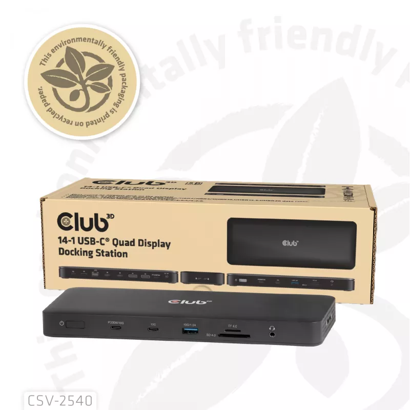 Docking stacija CLUB 3D 14-1 USB-C Quad Display ar 2× USB 2.0 portiem