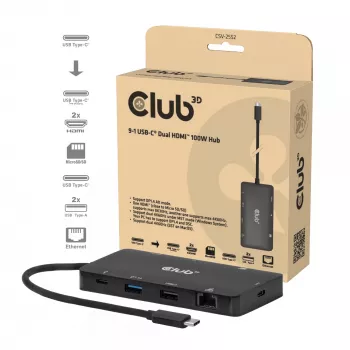 CLUB3D 9-1 Dual HDMI™ USB-C® Hubs ar PD3.0 100W