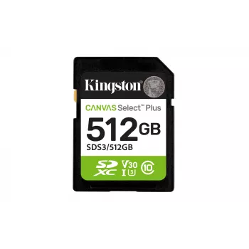 Kingston Technology 512GB SDXC Canvas Select Plus Gen3 150MB/s C10 UHS-I U3 V30 atmiņas karte