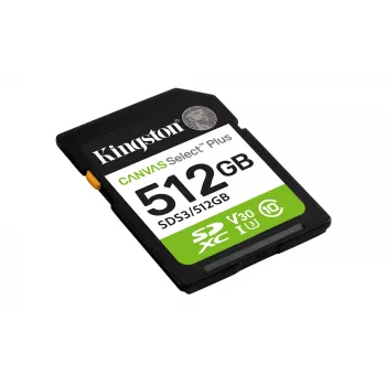 Kingston Technology 512GB SDXC Canvas Select Plus Gen3 150MB/s C10 UHS-I U3 V30 atmiņas karte