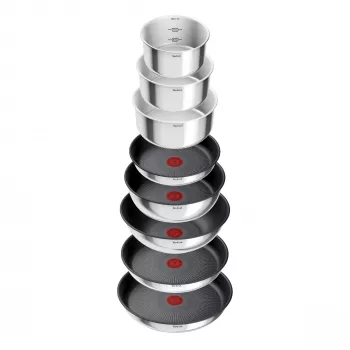 Trauku komplekts Tefal Ingenio L897SJ04 20 gab. — nerūsējošais tērauds, nepiedegošs, 5 cepamās pannas, 3 katli, wok, 4 vāki