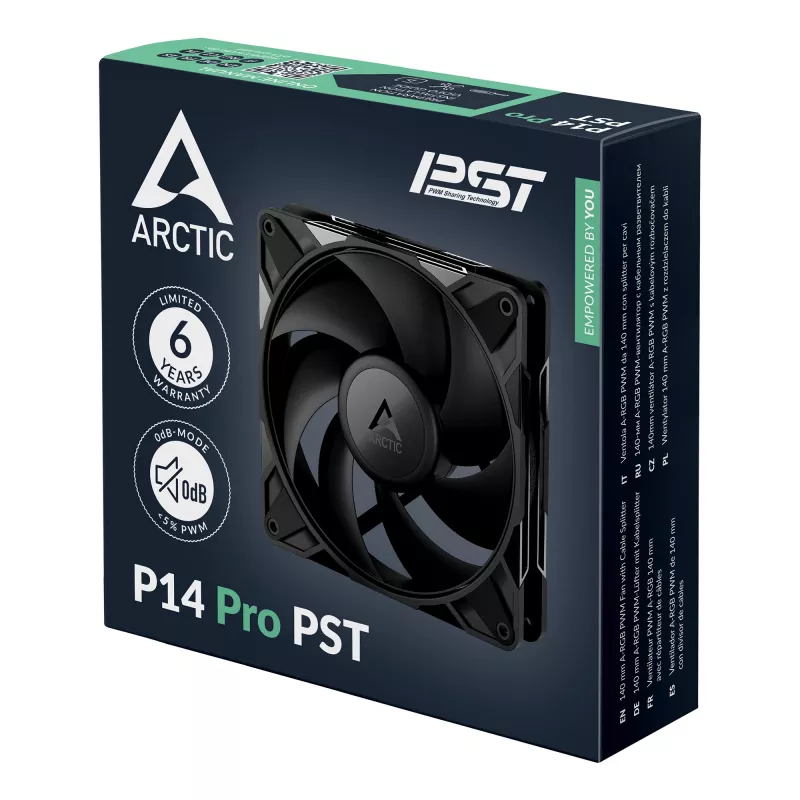 ARCTIC P14 Pro PST 140 mm PWM ventilators ar kabeļa sadalītāju, 14 cm, 400 RPM, 2500 RPM, 186 m³/h, Melns